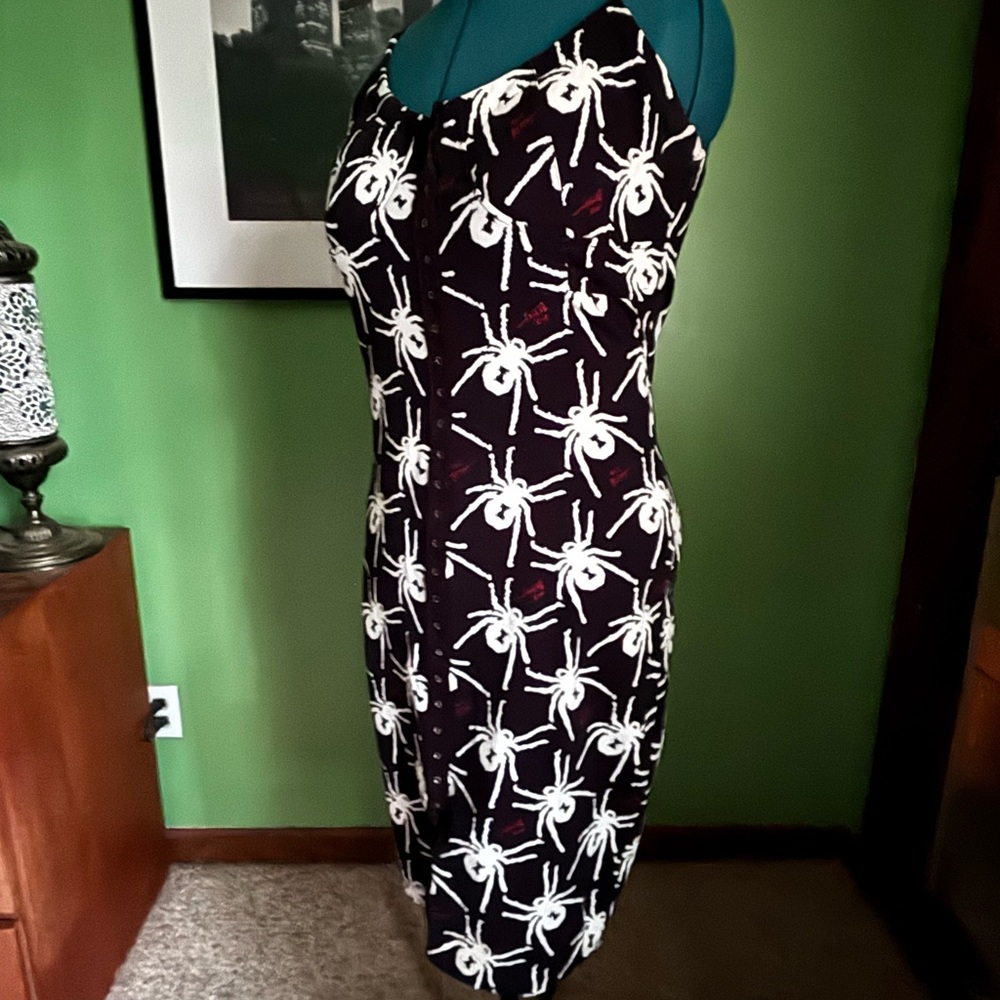 Betsey Johnson Black Midi Dress with White Spider Print